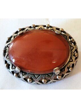 Miracle Jewelry Celtic Brooch Orange Cabochon Openwork Antique Finish Oval Pin